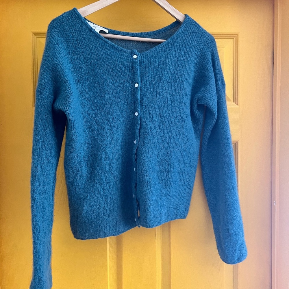 Sezane Gaspard Teal Button-Up Women Sweater
